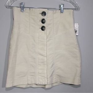Free People Skirt Womens 4 Ivory off white Boho Button Front Pencil Straight NEW